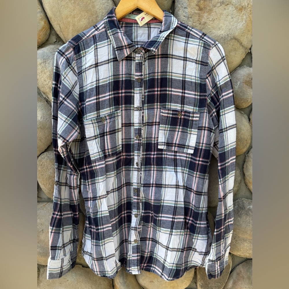 Maurices White/Multi Color/Metallic Plaid Button-Down Shirt